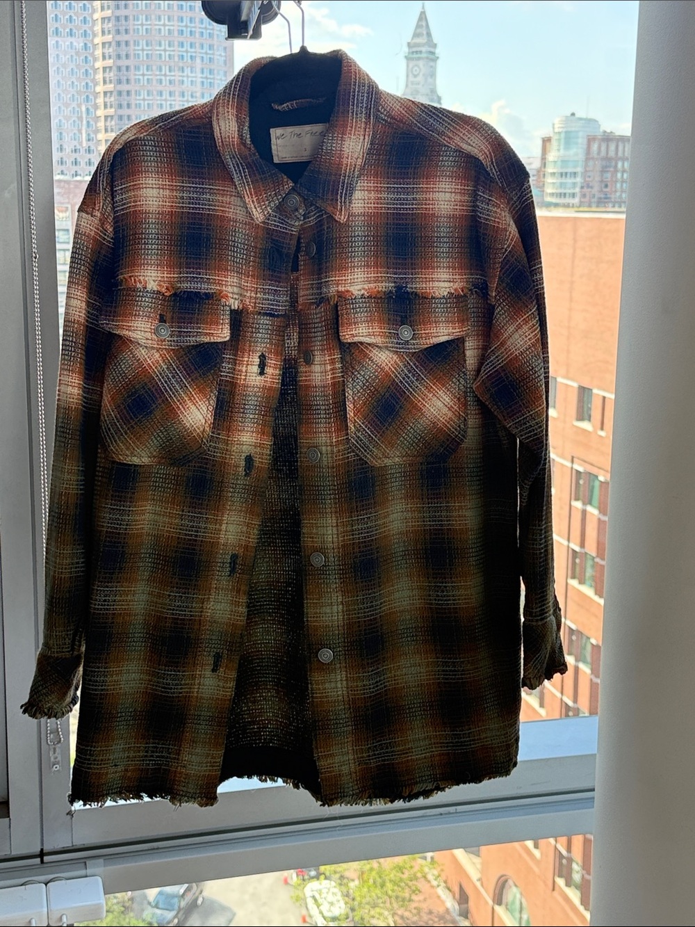 We The Free Plaid Shacket in Navy, Brown & Cream